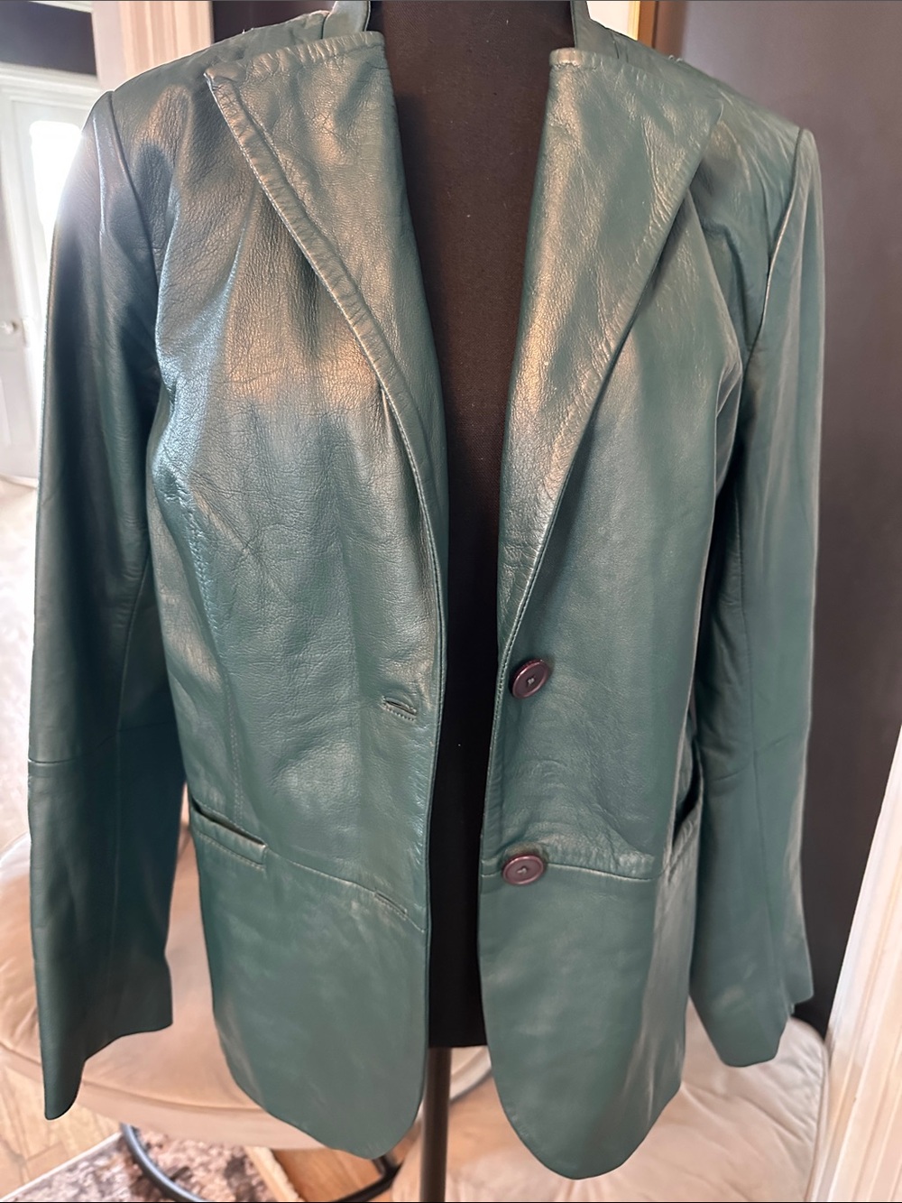 Jessica Green Leather Blazer Jacket vintage women’s M/L